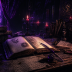 Dark fantasy writing workspace with ancient manuscripts and candlelight — Londyn Publishing indie author behind the scenes