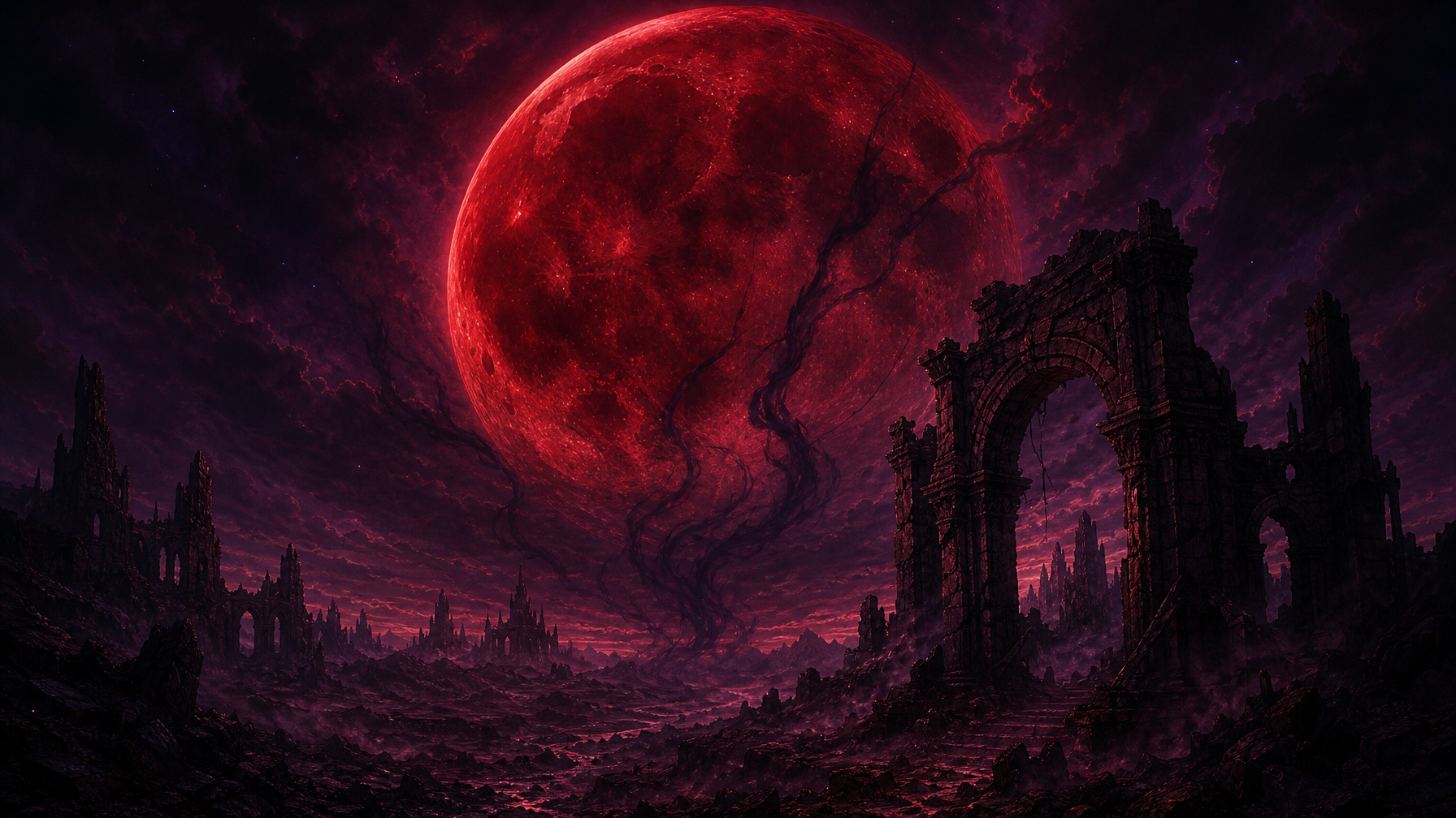 The Blood Moon What It Really Means in The Moons Curse Trilogy Londyn Publishing A crimson Blood Moon rising over a fractured dark fantasy landscape the central mythology of The Moons Curse Trilogy