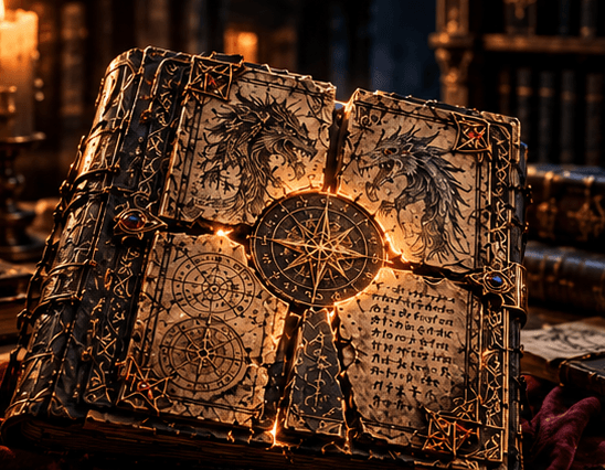 The Codex Fragmenta Bestiarum assembled as an ancient arcane archive with engraved creature records seals and circular sigils