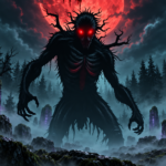 Moonbound Creatures in Dark Fantasy Beyond Vampires Londyn Publishing Blood red moon over ancient rune carved standing stones in a misty dark fantasy forest