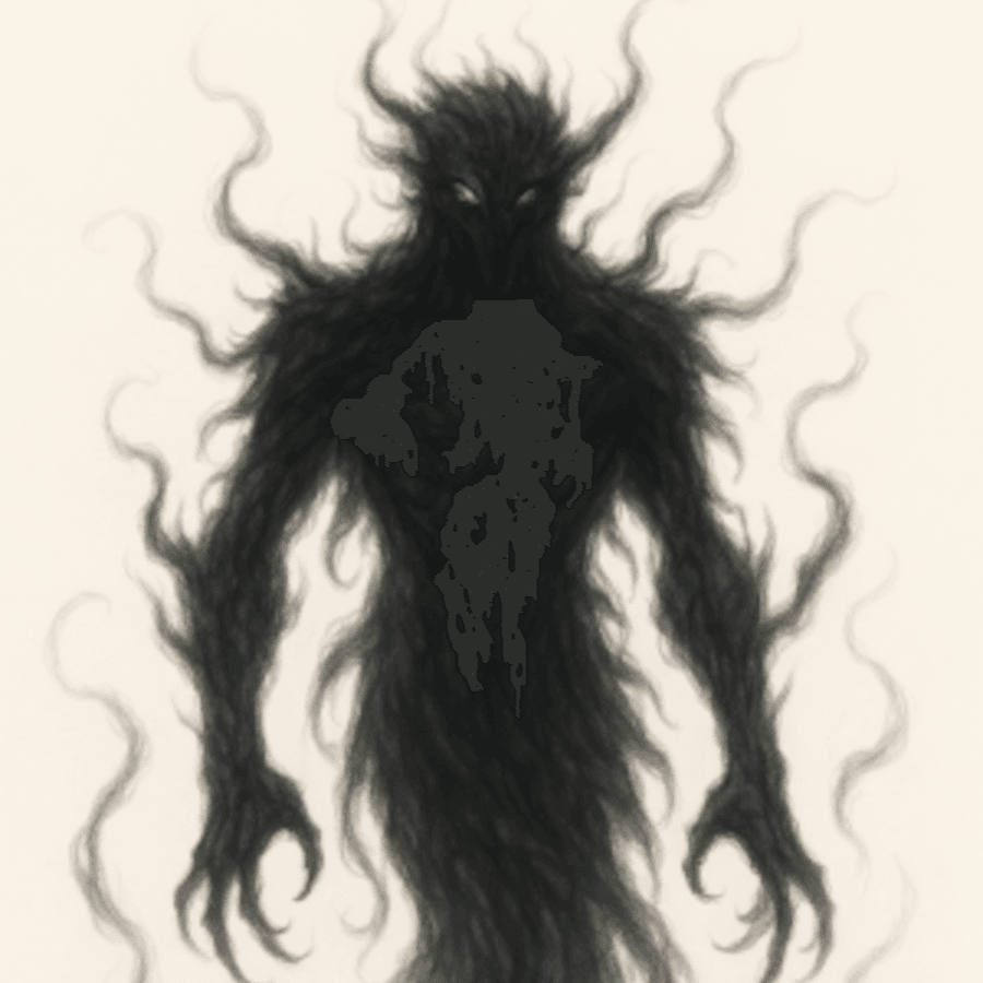 Voidbringer a towering humanoid entity formed from living shadow with tendrils and mismatched glowing green and red eyes